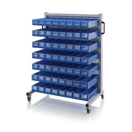 sr_l_5109_01 Mobilt backställ i aluminium med 56 st plocklådor