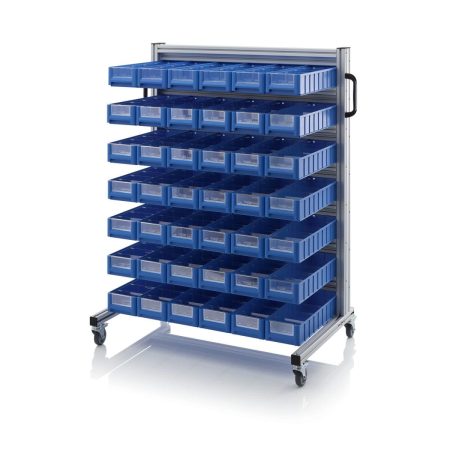 sr_l_51509_01 Mobilt backställ i aluminium med 42 st plocklådor