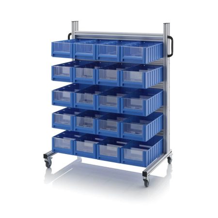 sr_l_5214_01 Mobilt backställ i aluminium med 20 st plocklådor