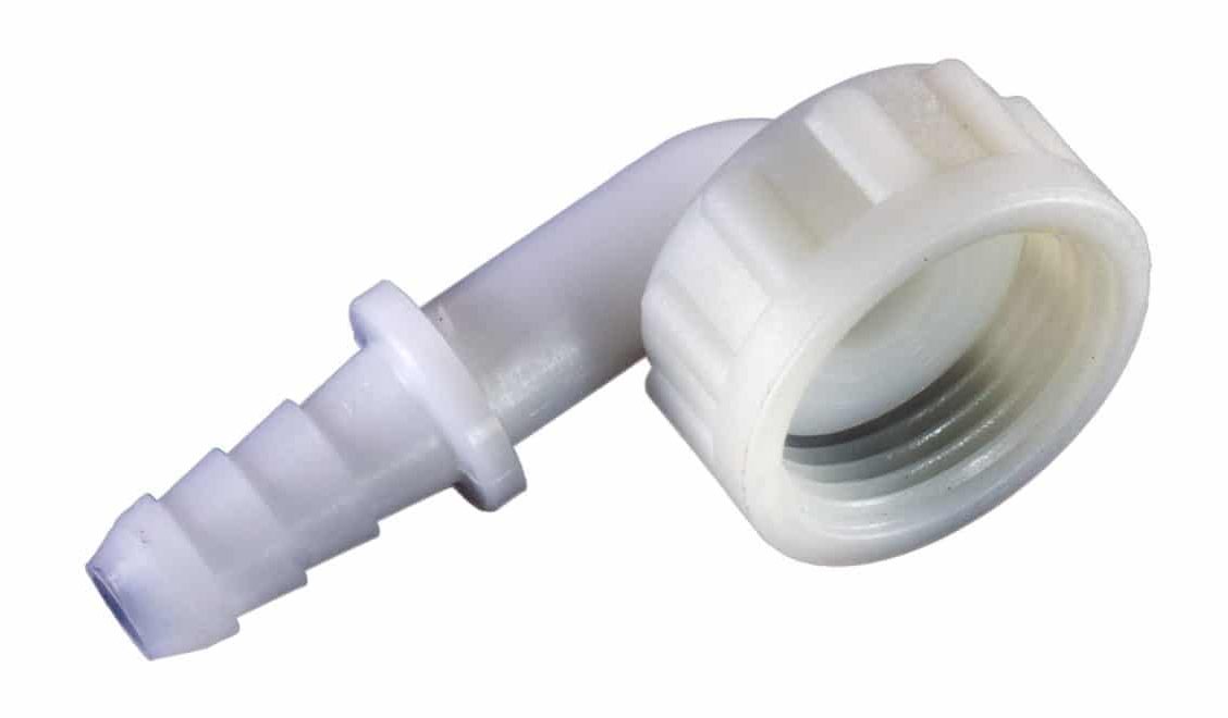 Vinklad slangnippel i plast 3/4 tum - Slang 10 mm